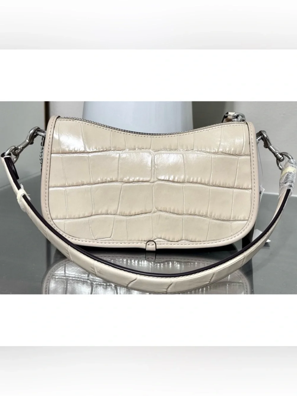 COACH Embossed Crocodile Swinger Bag 20, SILVER/ IVORY - Picture 4 of 11